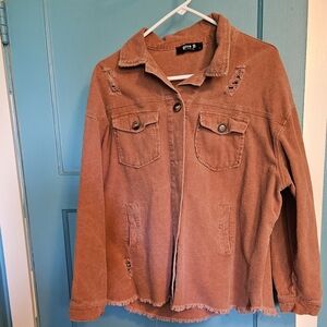 Blue B Dusty Pink Oversized Distressed Couduroy Shacket. Size L